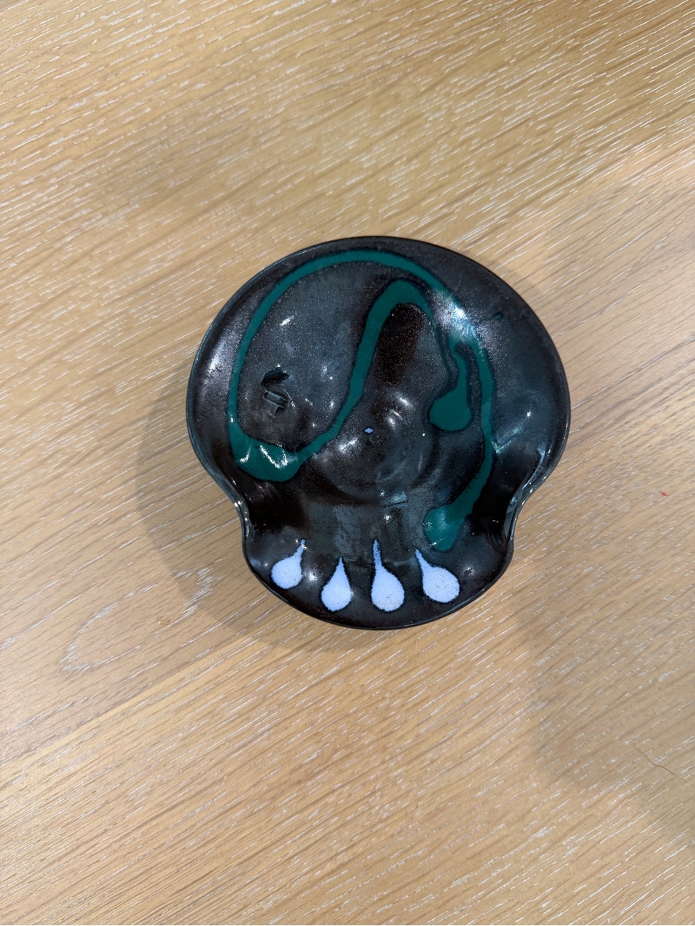 Artisan Handmade Ceramic Tea Bag Holder & Coaster — Black & Emerald Drip